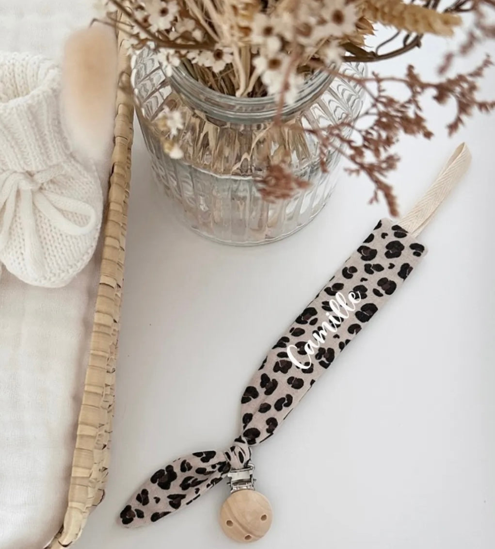 Attache tétine gaze de coton« léopard » 🐆